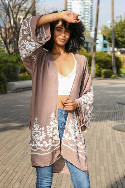 Embroidered Floral Vine Kimono