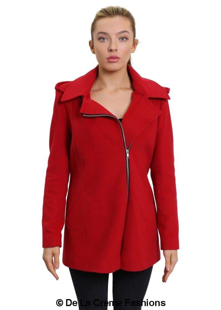 De La Creme Wool Blend Zip Up Hooded Coat