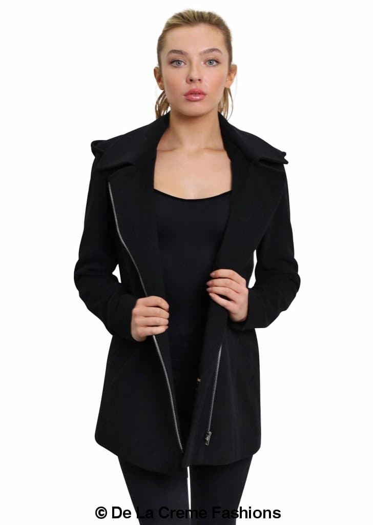 De La Creme Wool Blend Zip Up Hooded Coat