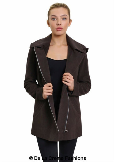 De La Creme Wool Blend Zip Up Hooded Coat