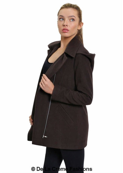 De La Creme Wool Blend Zip Up Hooded Coat