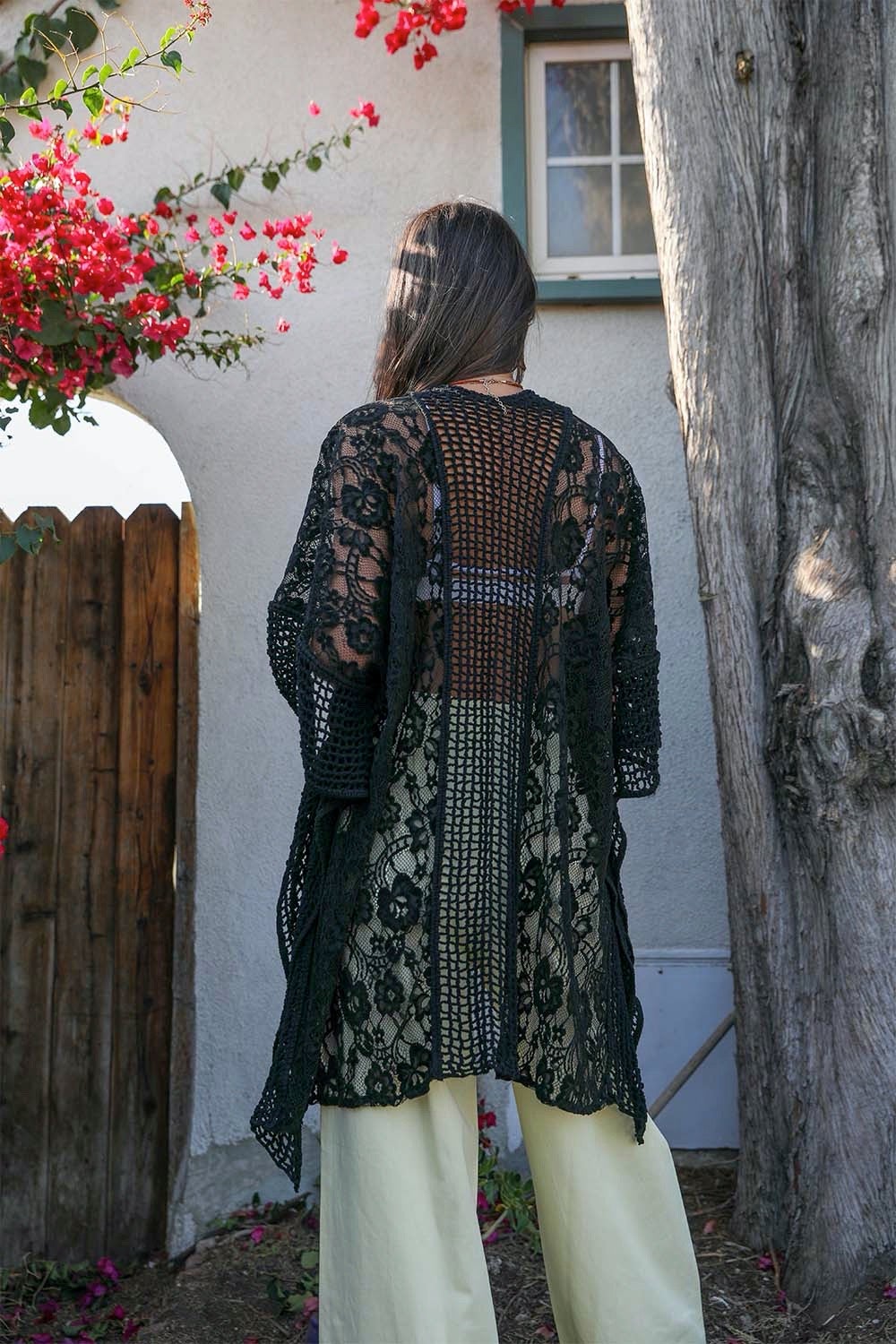 Floral Grid Pattern Kimono